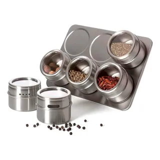 Porta Tempero E Condimento Magnético 6 Potes Inox Dolce Home Cor Prateado Porta Tempero E Condimento Magnético 6 Potes Inox Dolce Home Cor Prateado