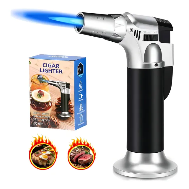 Encendedor De Sopletes De Cocinar Profesional Saiviek S606 Antorcha De Cocina Con Cerradura Seguridad Soplete Recargable De Llama Ajustable Para Cámping Bbq Hornear Diy (gas Butano No Incluido Negro