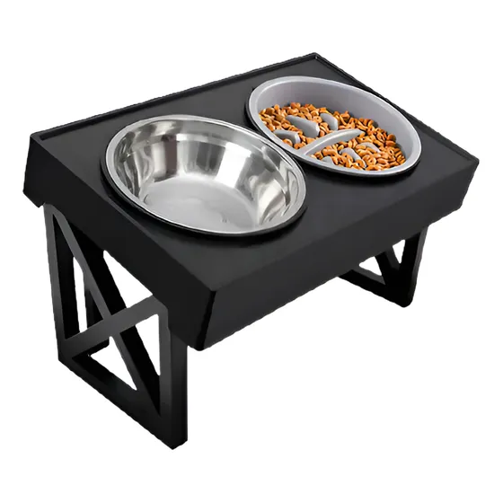 Bebedero Y Comedero Perros Mascotas Platos En Altura Waggs Petf01 Color Negro