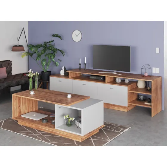 Combo Mesa Tv 1.80 Con Mesa Ratona Rack Tv Melamina Modular 