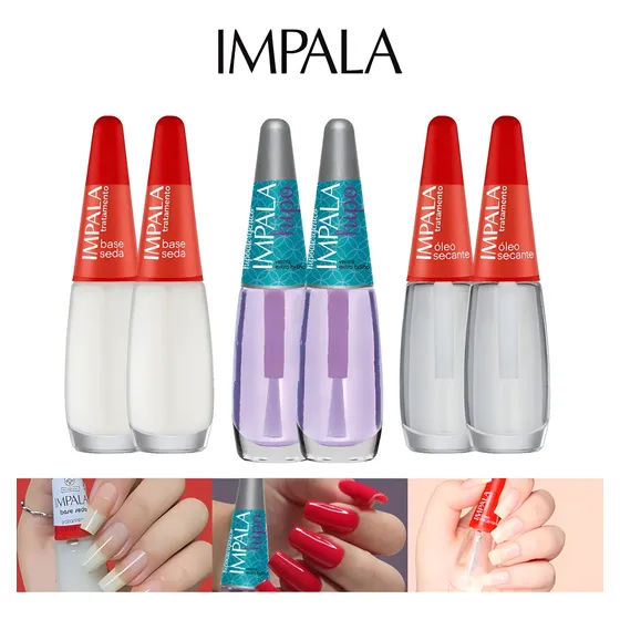 Kit Esmalte Impala 2 Base Seda + 2 Verniz + 2 Óleo Secante