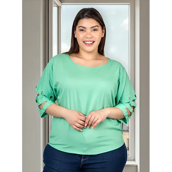 Blusa Poplin Mujer Manga 3/4 Onara Ninon Talle Grande Cs