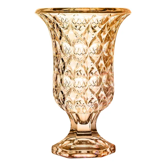 Vaso Decoração De Cristal Com Pé Mesa Sala Flores Casa Âmbar