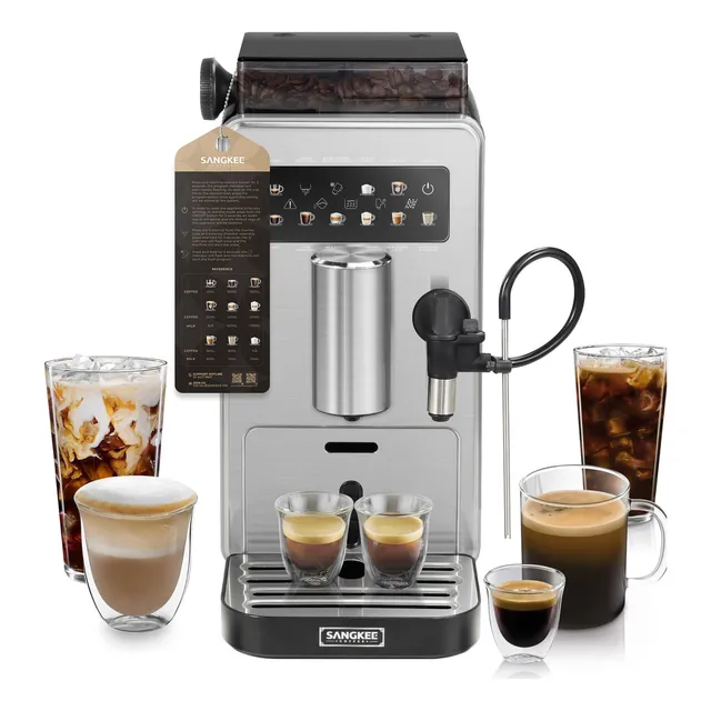 SANGKEE Cafetera Superautomática 9 en 1,Cafetera Espresso con Molino Integrado+Espumador Profesional,Autolimpieza Inteligente y Pantalla Táctil HD,Diseño Elegante para Preparar Café de Barista en Casa