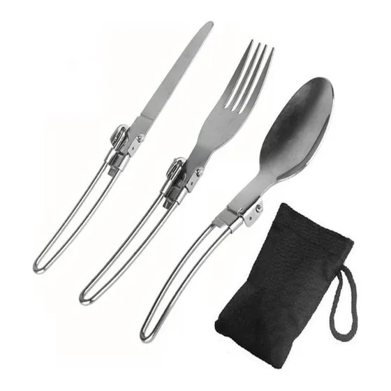 Kit Talheres Colher Garfo Faca Aço Dobráveis Acampamento
