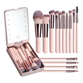 Juego De Pinceles De Maquillaje 14pcs Portátil Con Espejo Juego De Pinceles De Maquillaje 14pcs Portátil Con Espejo