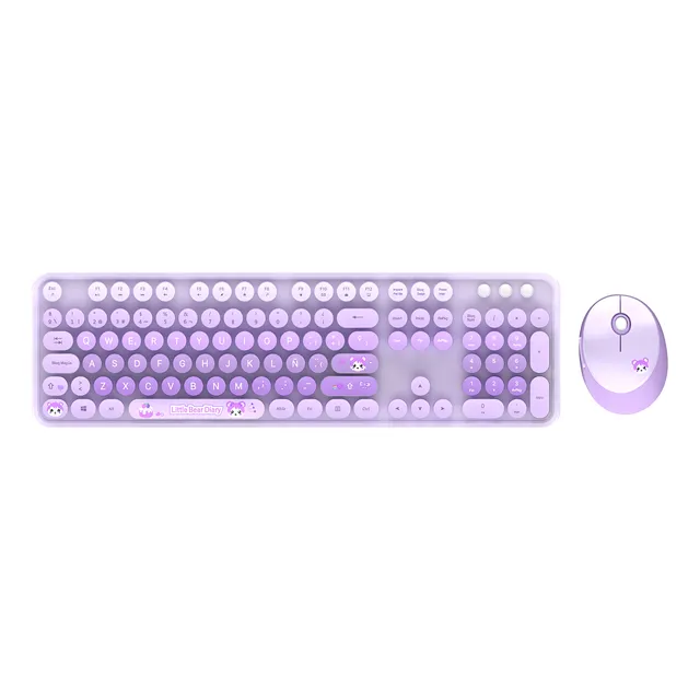 Teclado Y Mouse Inalámbrico Teclas Redondas Retro Con Ñ