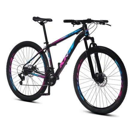 Bicicleta Aro 29 Krw Alumínio 24 Vel Freio A Disco Suspensão Dianteira X42 Cor Preto/rosa E Azul Tamanho Do Quadro 17 Preto/rosa/azul
