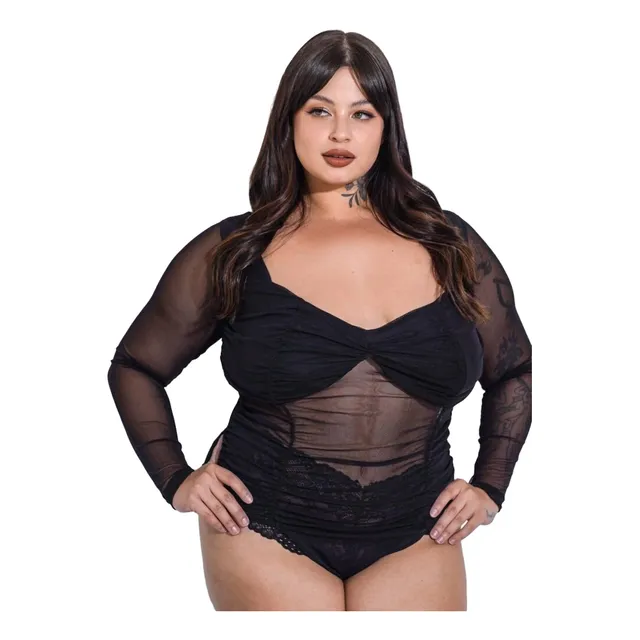 Body De Tul Mangas Largas - Talles Grandes ( L A 4xl )