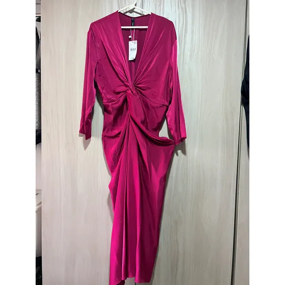 Vestido Mango (mng) Talla 8 Fucsia Con Nudo