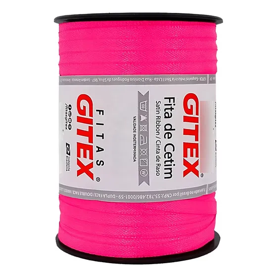 Fita Cetim Fina 7mm 100 Metros Gitex Para Laços Artesanato Cor Pink Citrico Lisa