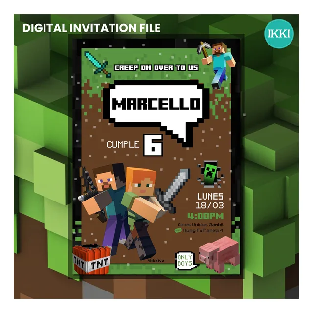 Invitación Digital De Minecraft Personalizada