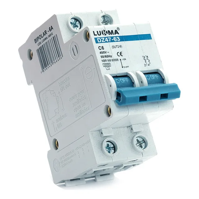 Disjuntor Bipolar Din 06a 10a 16a 20a 25a 32a 40a 50a 63a 