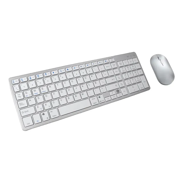 Teclado Y Mouse Inalámbrico Bluetooth Recargable Blanco Mouse Plateado Teclado Plateado