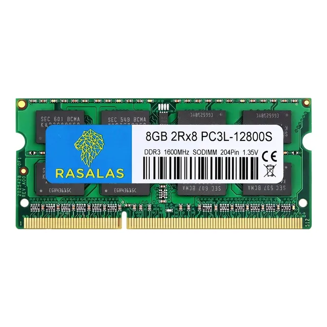 Memoria Ram Color Verde oscuro 1 x 8 GB Ddr3 1600mhz Rasalas 1.5v Pc3l 12800s Sodimm Cl11 204-pin Para Computadora Portátil