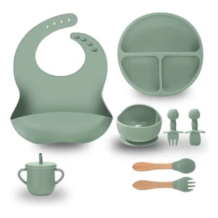 Kit Introdução Alimentar Infantil Bebê Copo Silicone Talher Verde-claro