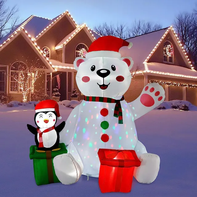 Inflables Oso Polar Con Pingüino De Navidad 6 Pies Luz Led