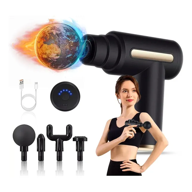 HOLFILL Pistola Masajeadora Eléctrica 6 Velocidades - Alivia Dolor Muscular, Relaja Espalda/Cuello/Pies - Portátil Recargable, Color Negro, Profesional