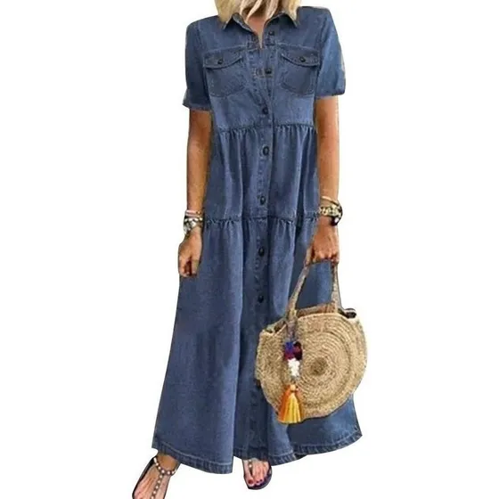Vestido Manga Longa Inverno Jeans Mujer Camisa Camisa