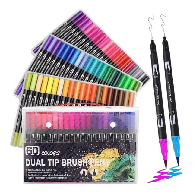 60 Marcadores Dual Tip Brush Pens Mix