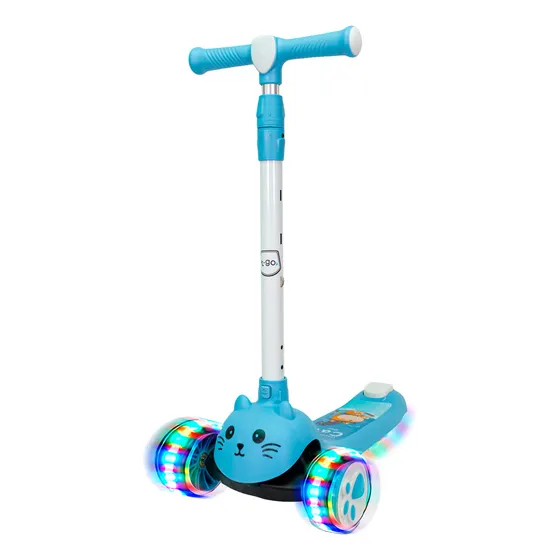Monopatín T-go Infantil Con Luces Para Niños Nenas Con Freno Color Celeste Gatito