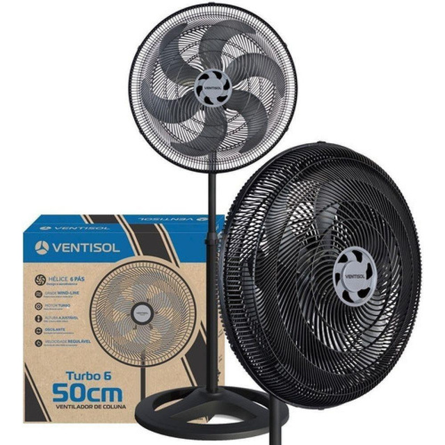 Ventilador Oscilante De Coluna Ventisol Turbo 6 Pás 50cm Preto 127v Ventilador Oscilante De Coluna Ventisol Turbo 6 Pás 50cm Preto 127v