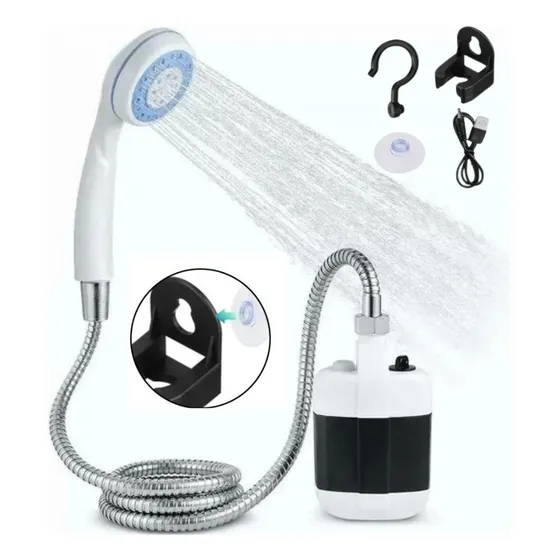 Chuveiro Portatil Recarregavel Camping Ducha Mangueira Inox Cor Branco