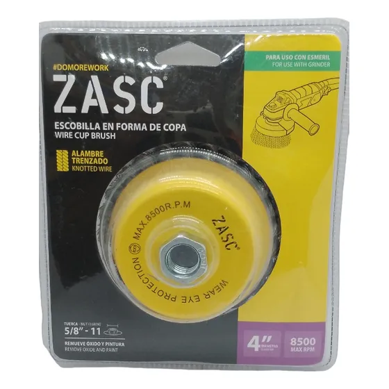 Cepillo Copa De Alambre Trenzado 4puLG Rosca 5/8 Marca Zasc