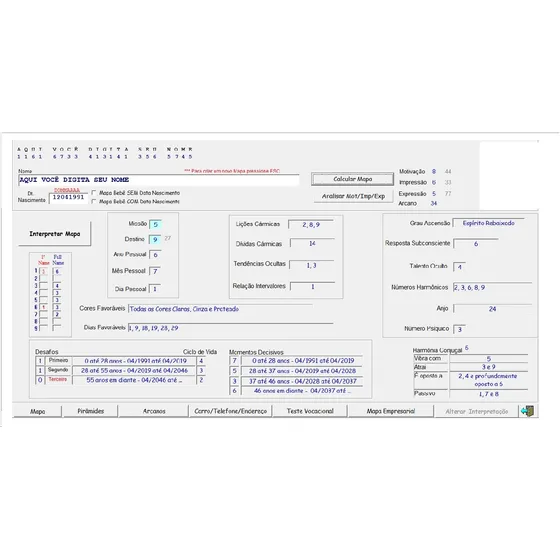 Mapa Numerologia Cabalística Software