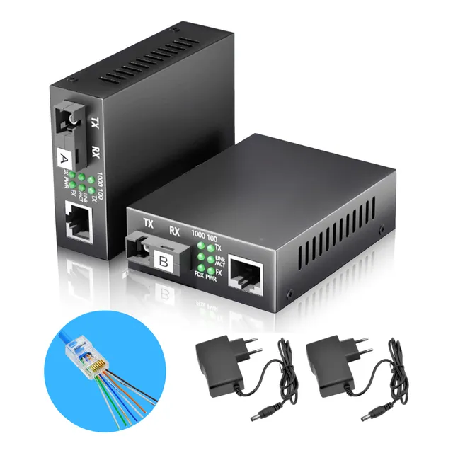 Par Conversor Mídia Fibra Óptica A+b Gigabit 1000 Mbps Rj45