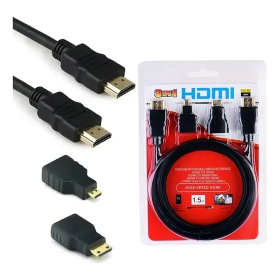 Cable HDMI HDTV HD-31 3 en 1 Mini Micro Adaptador 1.5m Negro 1080p | Cuotas sin interés