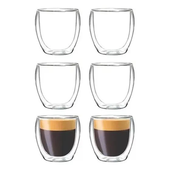 Vaso Taza Doble Vidrio Cafe X6 Bebidas 250ml Color Transparente