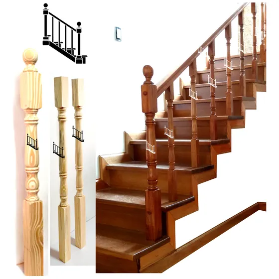 Balustre Balustro Columna Madera Pino Escalera Baranda Pasam
