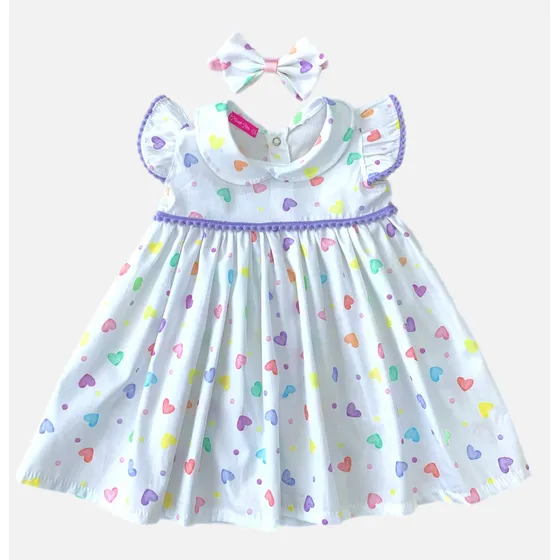 Vestido De Bebê Menina Com Tiara 100% Algodão - Rafaela