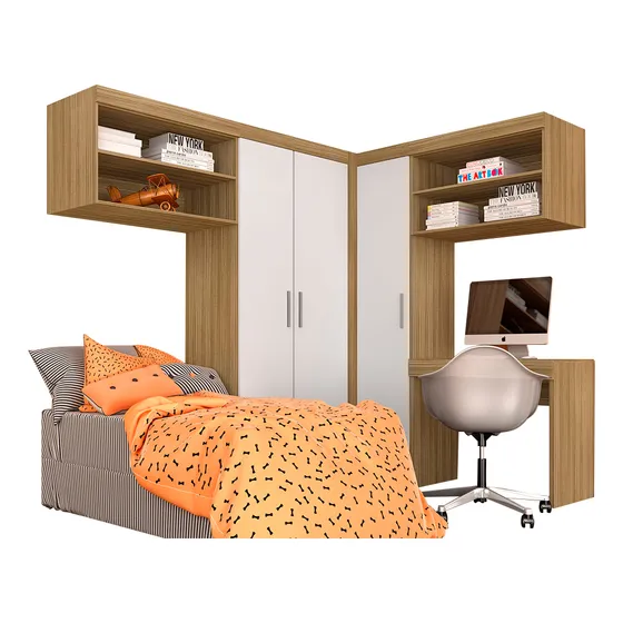 Guarda Roupa Modulado Com Escrivaninha Luzia Bore/branc - Ma
