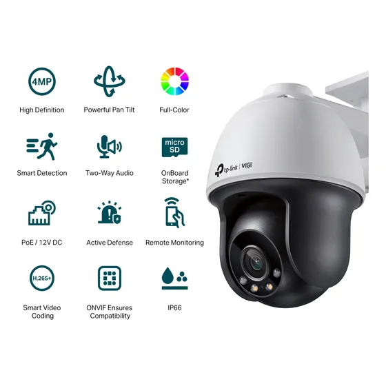 Cámara Tplink Vigi C540 Pt 4mp 4m Color Sd Audio Poe Ip66