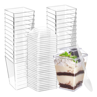 Qeirudu - Juego De 50 Vasos De Postre Cuadrados De 5 Oz Con Qeirudu - Juego De 50 Vasos De Postre Cuadrados De 5 Oz Con