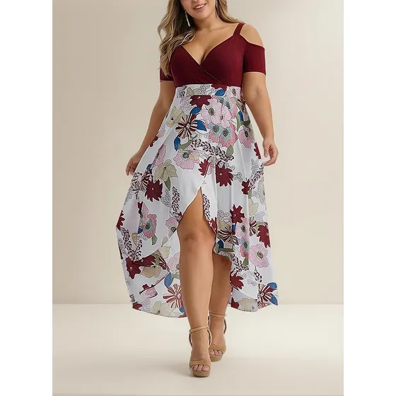 Vestido De Mujer Talla Grande Estampado Boho Manga Corta Fue