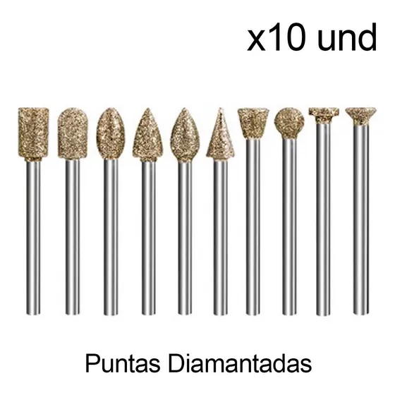10 Fresas Puntas Diamantadas 1/8 Para Dremel, Tallar, Pulir