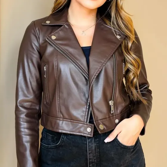 Jaqueta Feminina Couro Frio Fake Inverno Modas Elegante