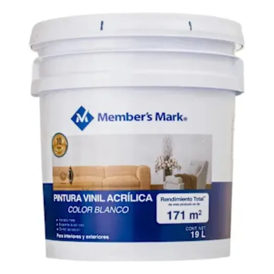 2 Pza Pintura Vinil Acrílica Member's Mark Color Blanco 19 L
