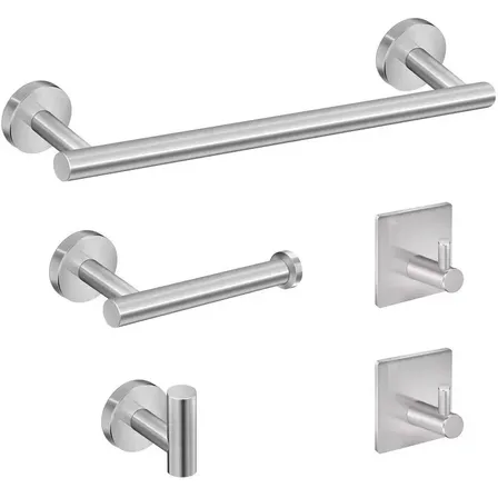 Kit Acessórios Banheiro Fluvcasa Cabide Toalheiros 5 Peças Prateado