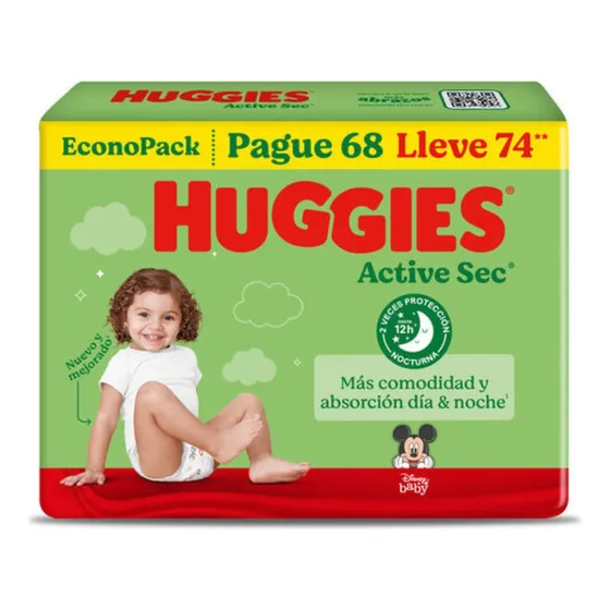 Pañal Huggies Active Sec Bigpack Talla Xg 74 Unid