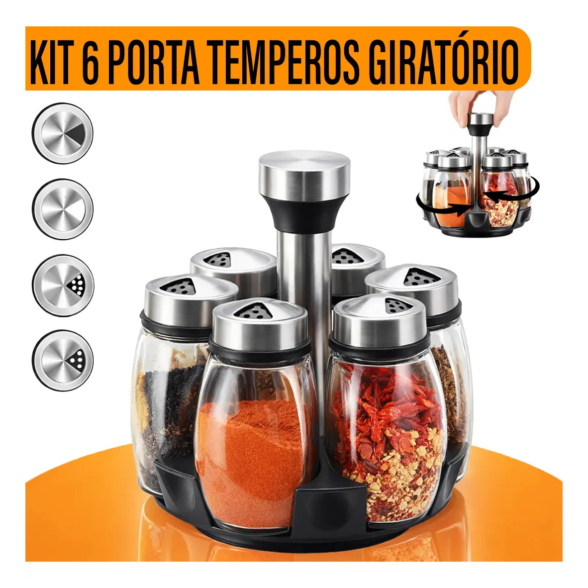Kit Porta Temperos Giratorio 6 Potes