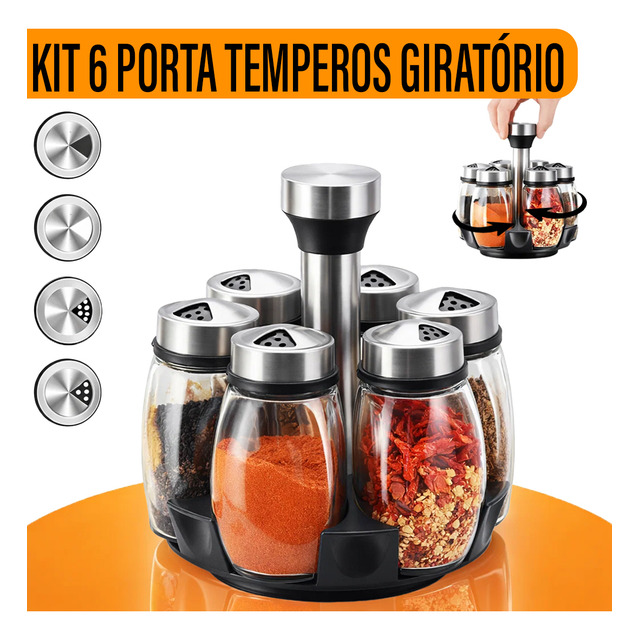 Yab - Porta Tempero De Mesa Saleiro Giratório 6 Potes P/ Condimentos Em Vidro E Aço Inox C... Yab - Porta Tempero De Mesa Saleiro Giratório 6 Potes P/ Condimentos Em Vidro E Aço Inox C...