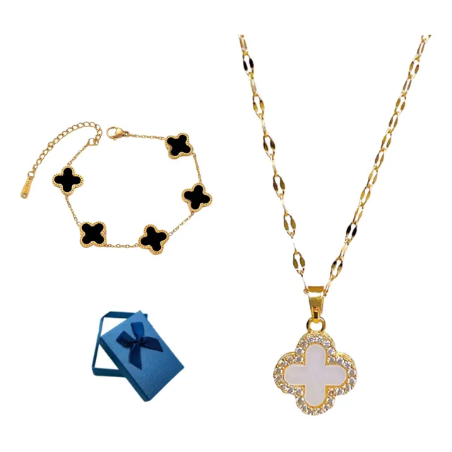 Pulsera Trebol + Cadena Mujer Dije Joya Amor Lujo Cadena