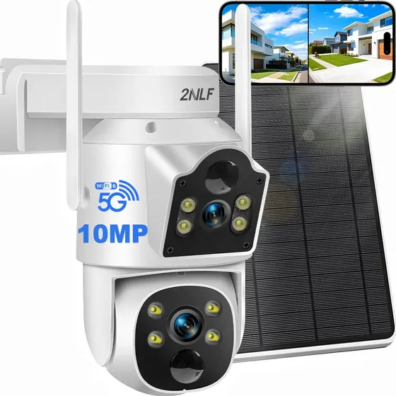 2NLF 10MP Solar Cámara De Seguridad Camara Wifi 2 Lente 2 Pantalla D2009 Color Blanco