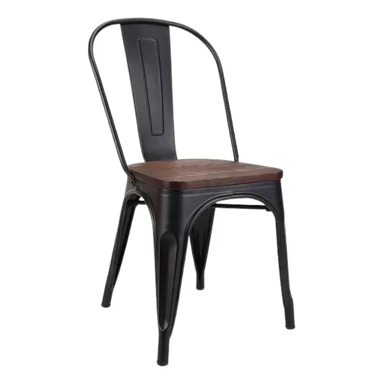 Silla Tolix Metálica Vintage Asiento En Madera Color de la estructura de la silla Negro