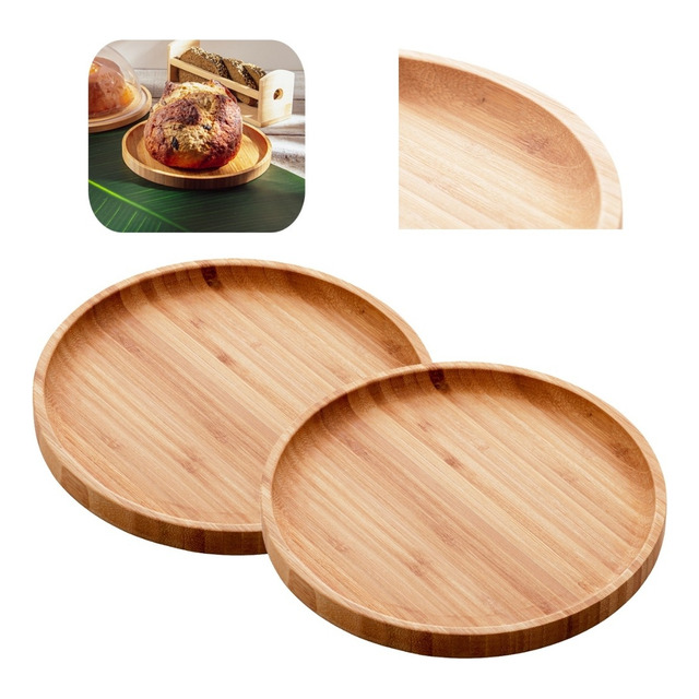 Kit 2 Bandeja Bambu Redonda Cozinha Petisqueira Tábua 20cm Kit 2 Bandeja Bambu Redonda Cozinha Petisqueira Tábua 20cm