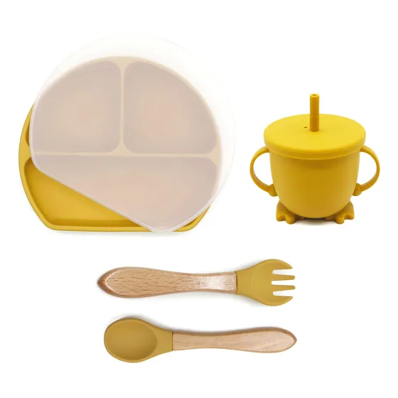 Kit Bebés, Plato Con Tapa, Cubiertos Y Taza / Vaso, Silicona
